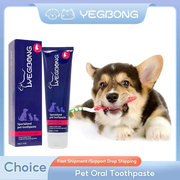 Dog toothpaste for dental health, plaque prevention, and fresh breath with pet-safe ingredients, in flavors like chicken and peanut butter.