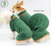 Microfiber quick-dry pet bathrobe for dogs and cats, green with orange trim.