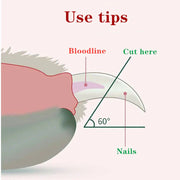 Diagram showing tips for trimming pet nails safely with LED Pet Nail Clippers, highlighting where to cut.