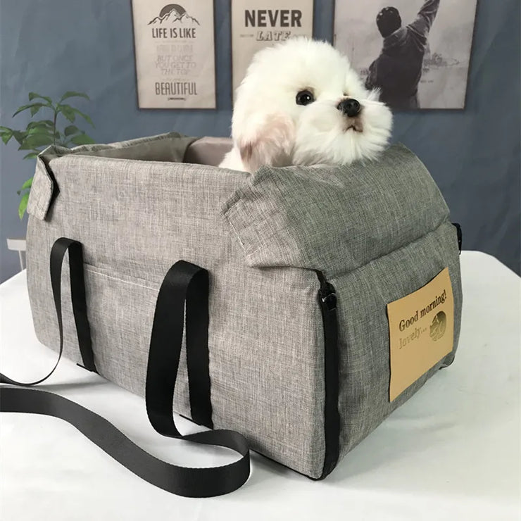 Nonslip Pet Travel Booster Seat for cars with plush interior for small dogs.