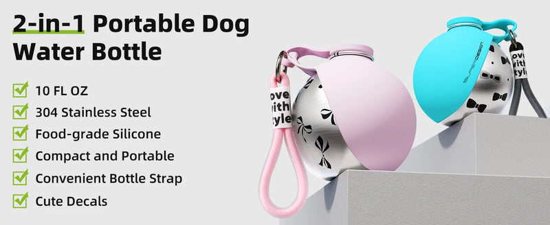 Load image into Gallery viewer, 2-in-1 Portable Dog Water Bottle for Small Dogs - Leak-Proof &amp; Compact Dog Travel Water Bottle -Stainless Steel Bottle &amp; Silicon
