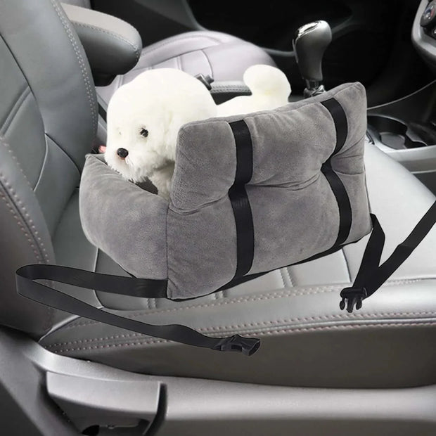 Pet Car Booster Seat Traveling Dog Cat Carrier Accessory Removable Anti Slip Bottom Washable Gray Adjustable Strap