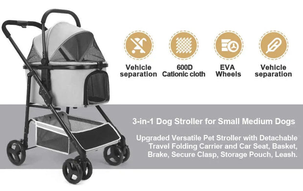 Foldable Pet Stroller & Carrier for Small/Medium Dogs & Cats