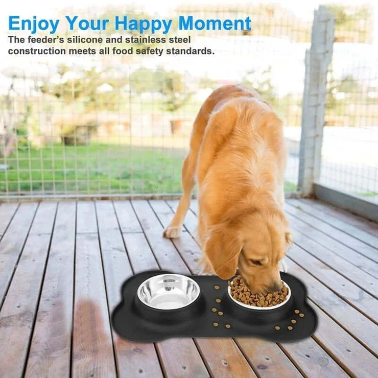 Anti-slip Mat Durable Stainless Steel Water Food Feeder Bowls For Pets