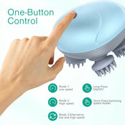 Electric pet massager with one-button control for relaxation, shown in three speed modes.