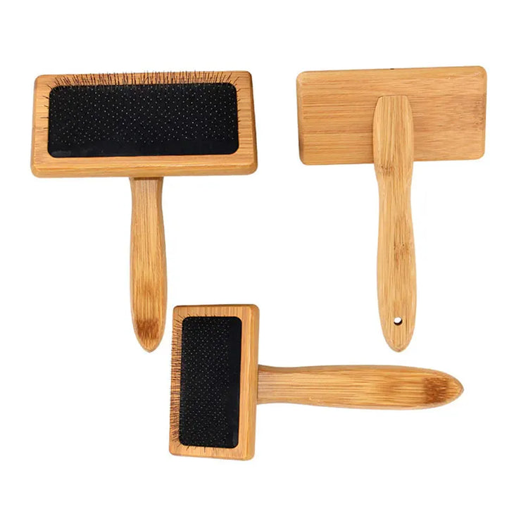 Eco-Friendly Bamboo Pet Grooming Brush for cats and dogs, sustainable design.