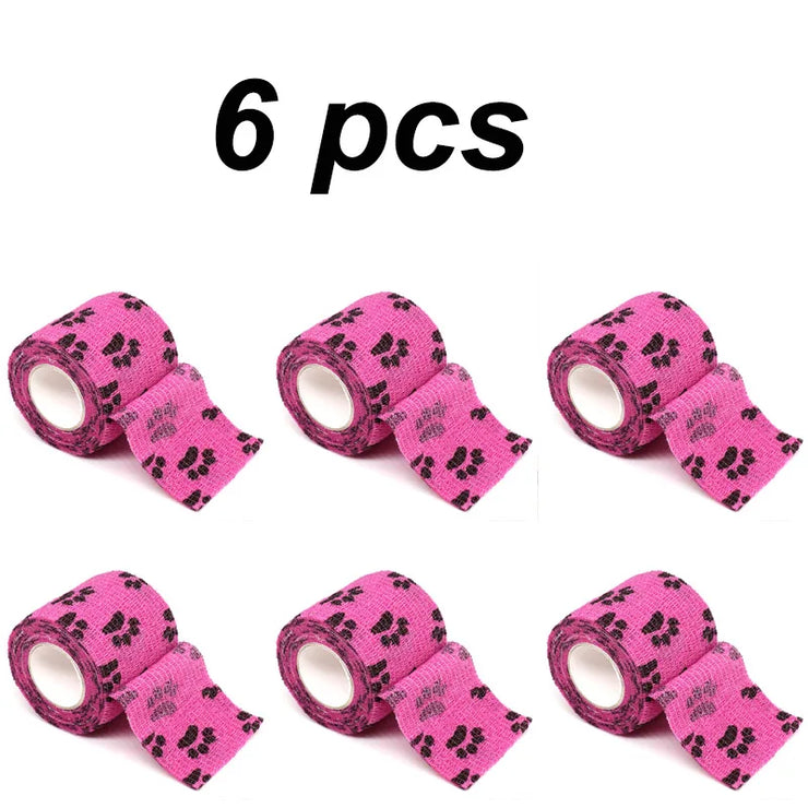 Eco-Friendly Pet Paw Wraps 6-Pack in pink with paw prints.