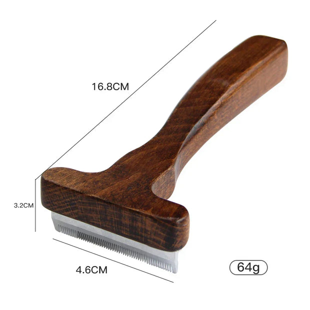 Luxury Pet Dematting Comb with wooden handle and customizable logo option, ideal for cats and dogs.