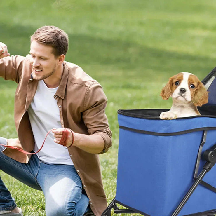 Ultimate 4-Wheel Waterproof Pet Stroller: Foldable, Comfy Travel for Dogs & Cats!