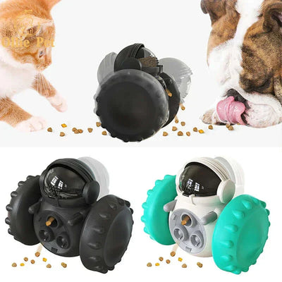 Interactive dog treat tumbler toy for slow feeding and mental stimulation, suitable for dogs and cats.