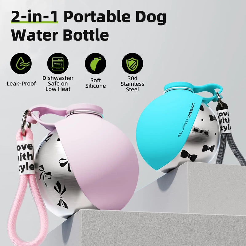 Load image into Gallery viewer, 2-in-1 Portable Dog Water Bottle for Small Dogs - Leak-Proof &amp; Compact Dog Travel Water Bottle -Stainless Steel Bottle &amp; Silicon
