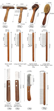 Customizable Luxury Pet Dematting Comb for cats and dogs, crafted from premium wood with various sizes and designs for effective grooming.