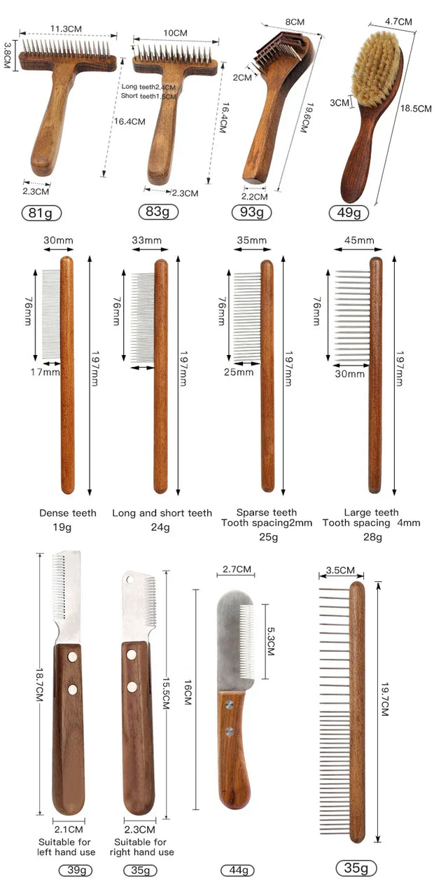 Customizable Luxury Pet Dematting Comb for cats and dogs, crafted from premium wood with various sizes and designs for effective grooming.