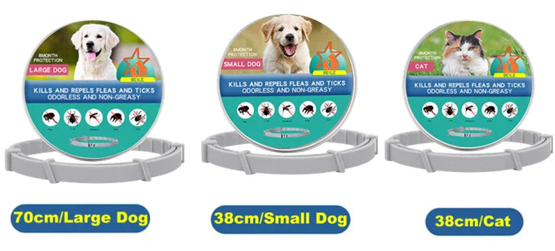 Load image into Gallery viewer, FleaGuard Retractable Pet Collar in sizes for large dogs, small dogs, and cats, offering effective flea and tick protection.
