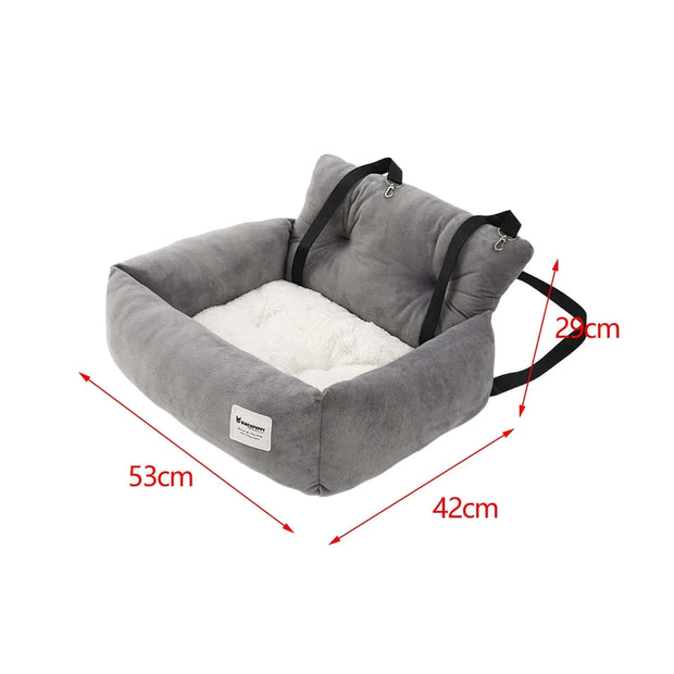 Pet Car Booster Seat Traveling Dog Cat Carrier Accessory Removable Anti Slip Bottom Washable Gray Adjustable Strap