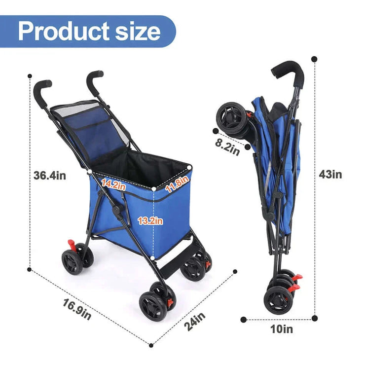 Ultimate 4-Wheel Waterproof Pet Stroller: Foldable, Comfy Travel for Dogs & Cats!