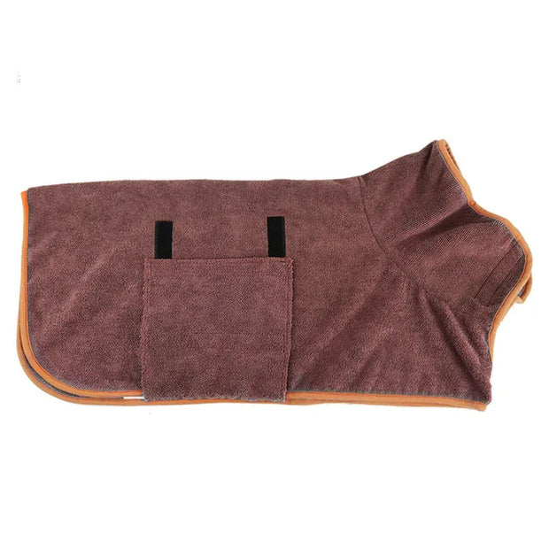 Quick-Dry Pet Bathrobe made from microfiber, brown color, designed for dogs and cats.