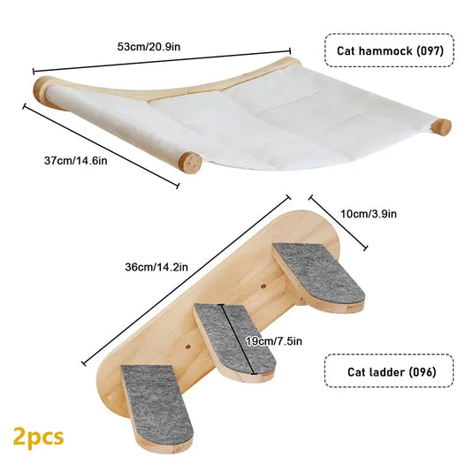Wooden Wall-Mounted Cat Climbing Shelves & Hammock