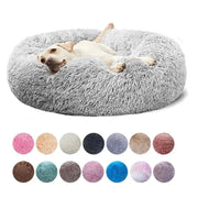 Round pet bed for large dogs, 40-90cm, ultra-soft, plush and cushioned, multiple colors available.