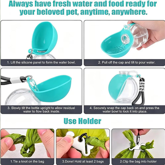 2in1 Portable Dog Water Bottle Built In Collapsible Bowl Outdoor Walking Hiking Travel Water Feeder Compact Hydration Cup