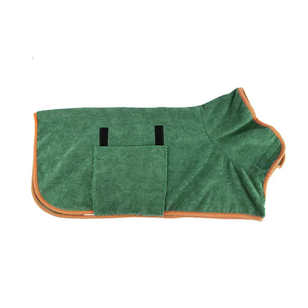 Quick-Dry Pet Bathrobe made from green microfiber fabric.