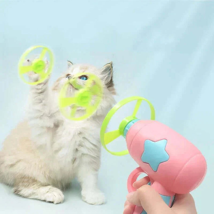 1 set cat toy interactive pet play training launcher 15pcs flying disc