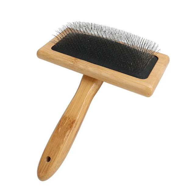 Eco-Friendly Bamboo Pet Grooming Brush for dogs and cats with soft needles.