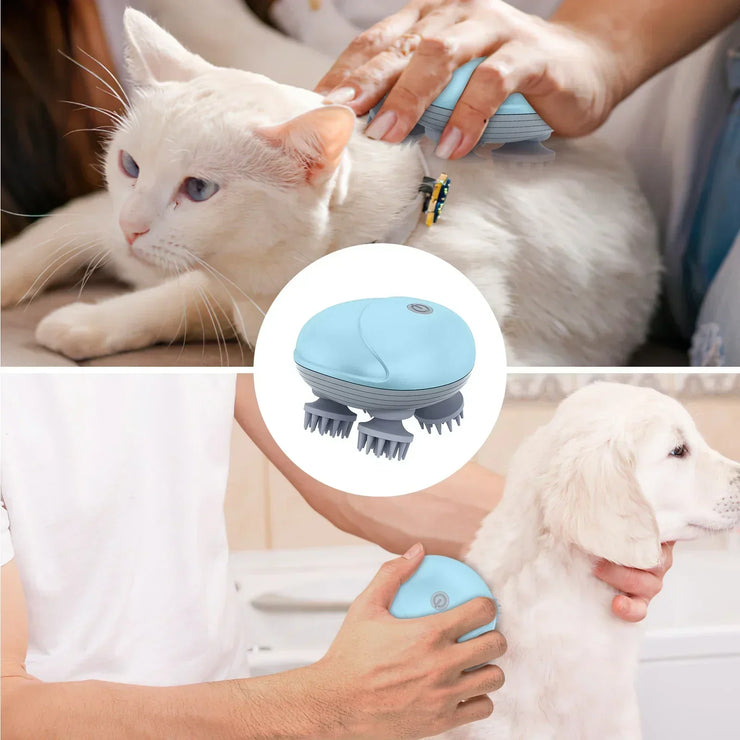 Electric pet massager used on cat and dog for relaxation and revitalization.