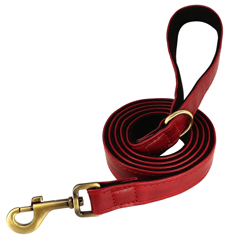 Load image into Gallery viewer, Personalized Leather Dog Collar &amp; Leash Set with Engraved Nameplate
