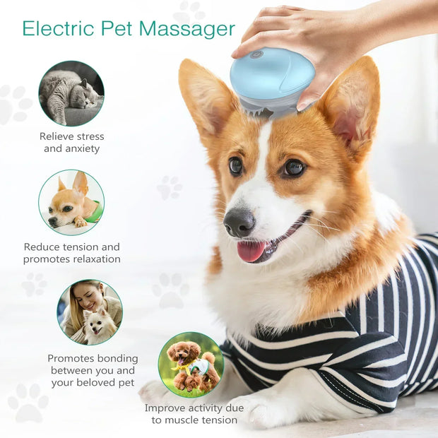 Purrfect Paws electric pet massager in use on a happy dog, promoting relaxation and stress relief.