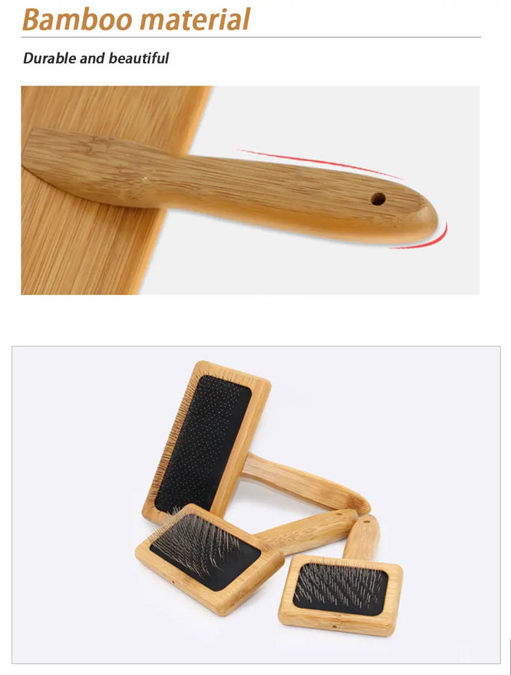 Eco-Friendly Bamboo Pet Grooming Brush for cats and dogs, made from sustainable bamboo, reduces shedding and untangles knots.