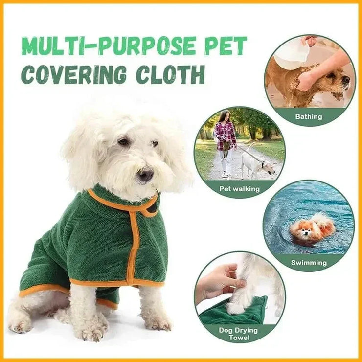 Quick-Dry Pet Bathrobe made from Microfiber for dogs and cats, ultra-absorbent and adjustable fit.