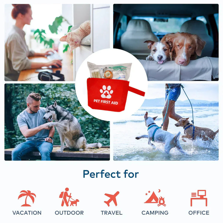 Reflective Pet Emergency Travel Kit - waterproof first aid for dogs & cats, perfect for outdoor adventures.