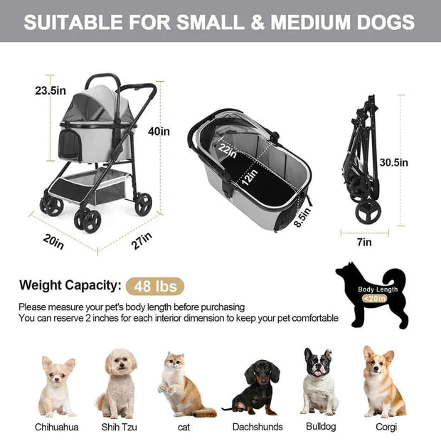 Foldable Pet Stroller & Carrier for Small/Medium Dogs & Cats