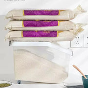 FlexiStore food storage container, insect-proof, foldable, shown with rice bags placed on top.