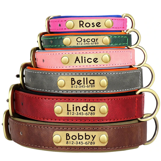 Personalized Leather Dog Collar & Leash Set with Engraved Nameplate