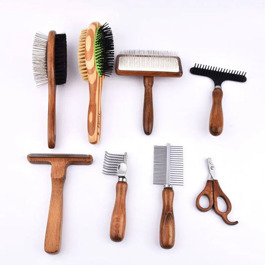 Sustainable Wood & Stainless Steel Pet Grooming Set