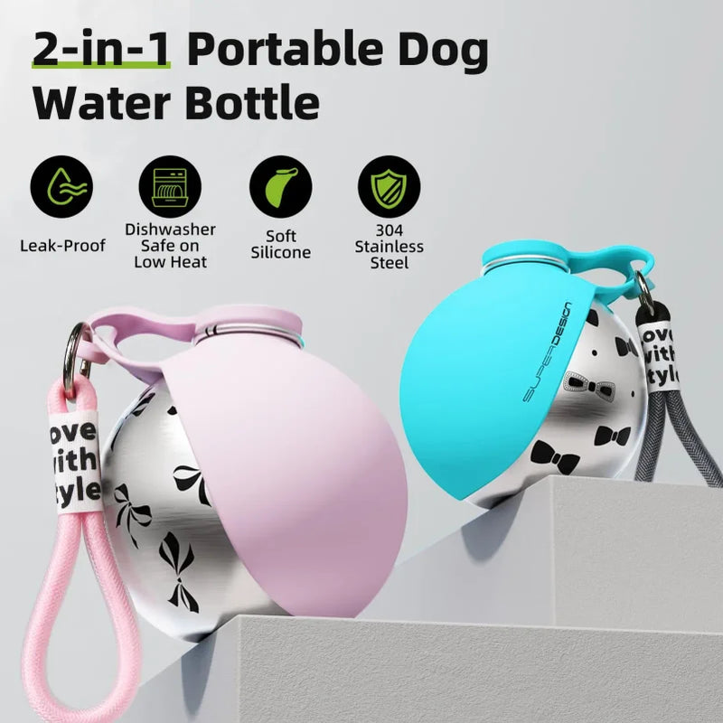 Load image into Gallery viewer, 2-in-1 Portable Dog Water Bottle for Small Dogs - Leak-Proof &amp; Compact Dog Travel Water Bottle -Stainless Steel Bottle &amp; Silicon
