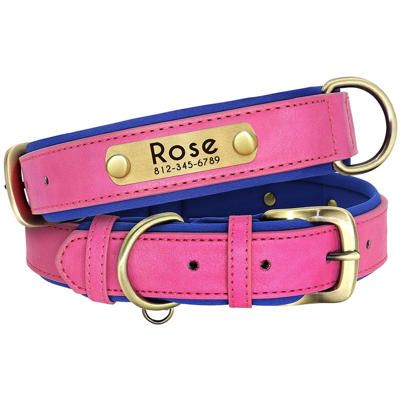 Load image into Gallery viewer, Personalized Leather Dog Collar &amp; Leash Set with Engraved Nameplate

