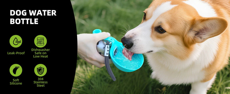 Load image into Gallery viewer, 2-in-1 Portable Dog Water Bottle for Small Dogs - Leak-Proof &amp; Compact Dog Travel Water Bottle -Stainless Steel Bottle &amp; Silicon
