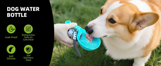2-in-1 Portable Dog Water Bottle for Small Dogs - Leak-Proof & Compact Dog Travel Water Bottle -Stainless Steel Bottle & Silicon
