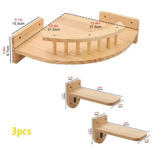 Wooden Wall-Mounted Cat Climbing Shelves & Hammock