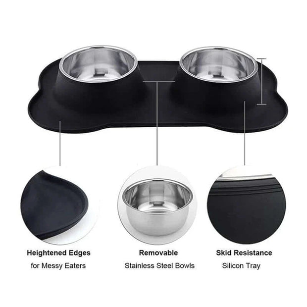 Anti-slip Mat Durable Stainless Steel Water Food Feeder Bowls For Pets