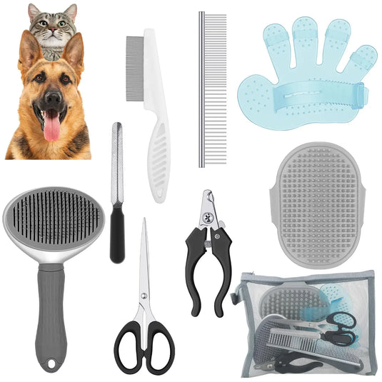 Wood & Stainless Steel Pet Grooming Kit