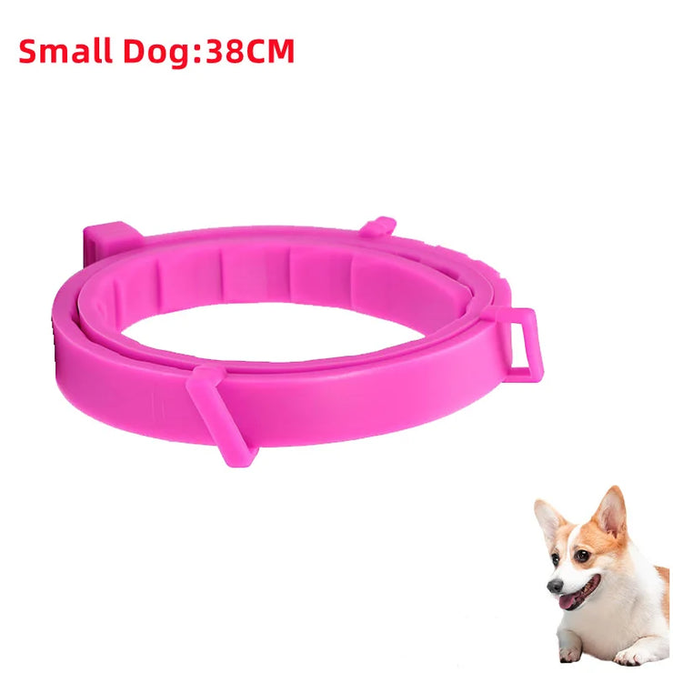 FleaGuard Retractable Pet Collar 38CM for small dogs in pink, offering effective flea protection and adjustable fit.