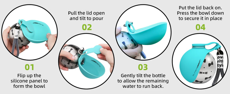 Load image into Gallery viewer, 2-in-1 Portable Dog Water Bottle for Small Dogs - Leak-Proof &amp; Compact Dog Travel Water Bottle -Stainless Steel Bottle &amp; Silicon

